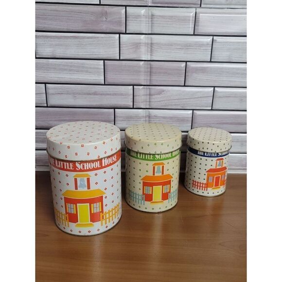 1970's Little School House Nesting Tins - Picture 1 of 10